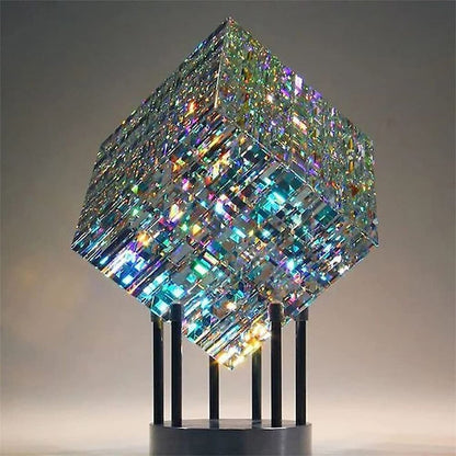 Büyülü Küp Heykeli Heykel Sarı Mavi Küp Sanatlar Magik Chroma Cube Cam Heykel El Yapımı Ev Dekorasyon El Sanatları