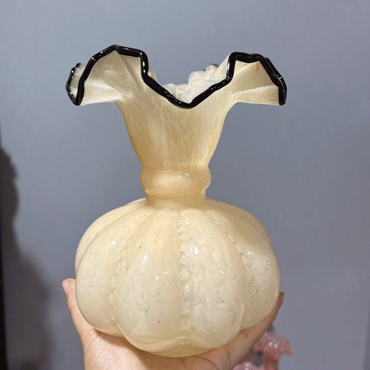 フレンチミルクジェイドイエローカボチャビーズ花瓶手作りガラスホームデコレーションリビングルーム装飾的なフラワーセットソフトデコレーション