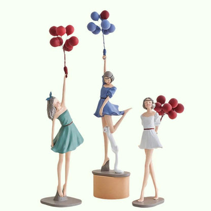 Modern Cute Balloon Girls Resin Ornaments Home Decor Crafts Statue Office Desk Figurines Decoration Bookcase Sculpture Craftsd