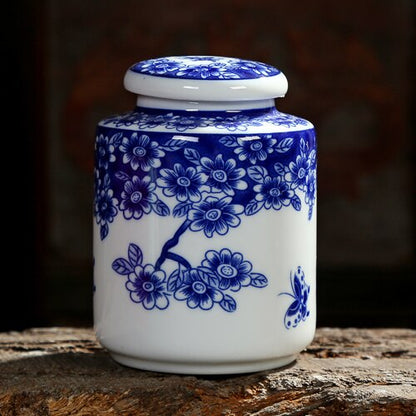 Çin Mavi ve Beyaz Porselen Seramik Çay Caddy Tieguanyin Mühürlü Kaplar Seyahat Çay Poşeti Saklama Kutusu Kahve Teneke Kutu