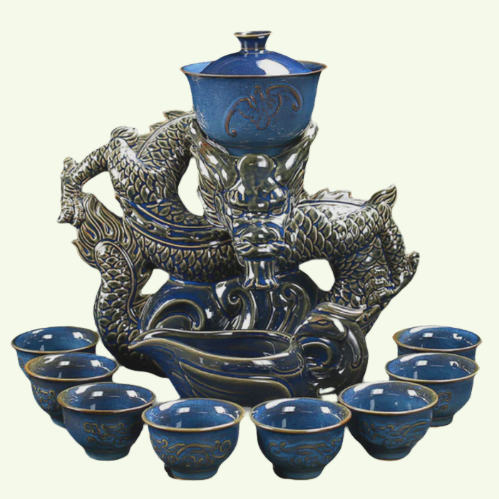 Oriental Dragon Teapot | Kinesisk vintage te -uppsättning | Antik tesats för vuxna