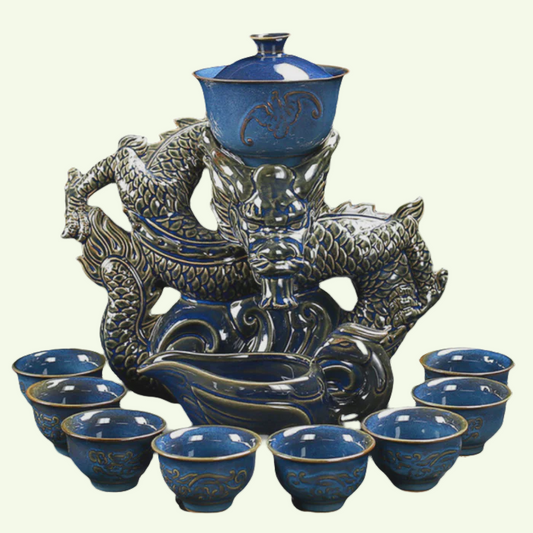 Tetera de dragón oriental | Juego de té vintage chino | Juego de té antiguo para adultos