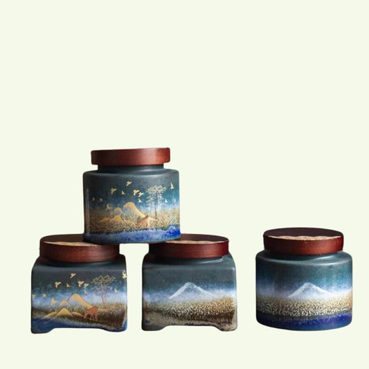 Ceramic Portable Moisture Proof Sealed Jar With Wooden Lid