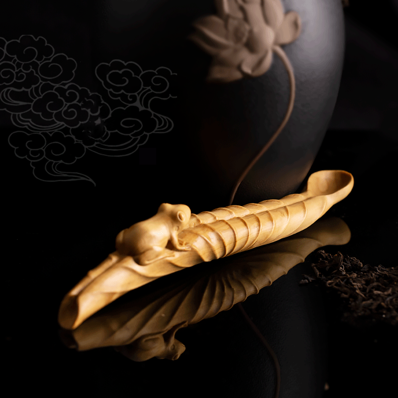Cuillère à thé zen chinoise sculpture sur bois artisanale faite à la main