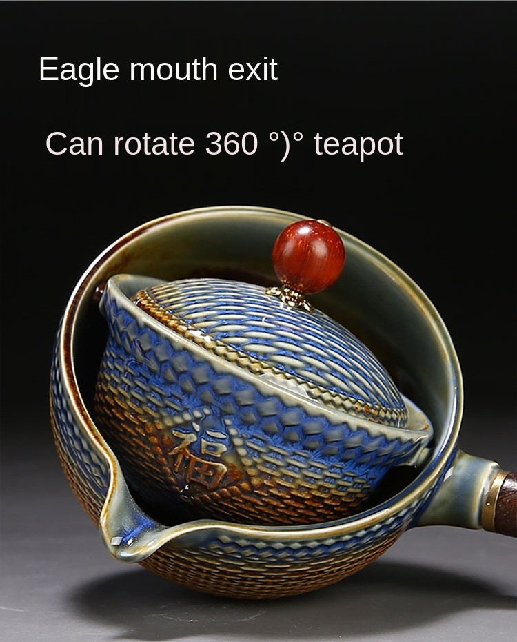 Ceramic Portable Travel Tea Set - Teapot 360 Automatisch spinnen - Geschenk verpakt
