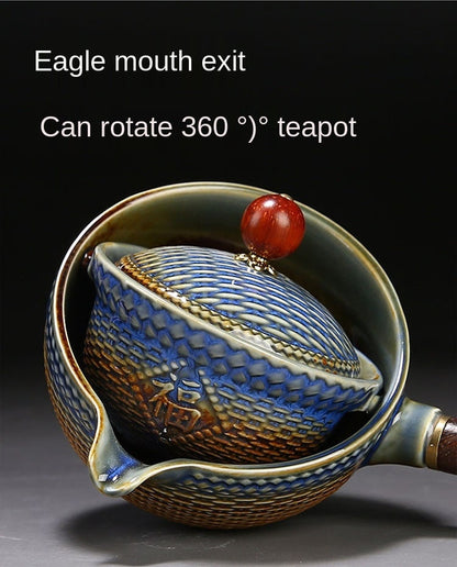 طقم شاي سيراميك محمول للسفر - إبريق شاي يدور تلقائيًا 360 درجة - هدية معبأة