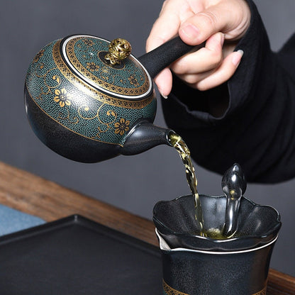 إبريق شاي كيوسو فريد من نوعه من الفضة الإسترليني S999 جدار داخلي I إبريق شاي ياباني مع مصفاة