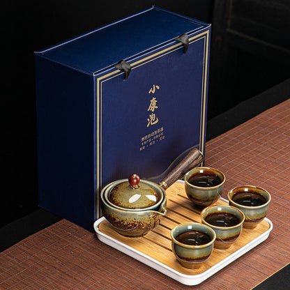 Perangkat Teh Perjalanan Portabel Keramik - Teapot 360 Automatic Spinning - Hadiah Dikemas