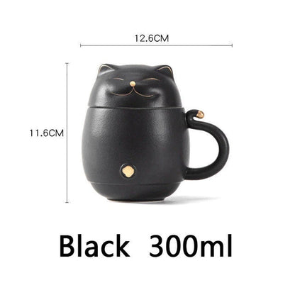 Infuser With Lucky Cat Ceramic Tea Cup iかわいい猫ティーマグのふたIコーヒーマグミルクティーカップドリンクウェア