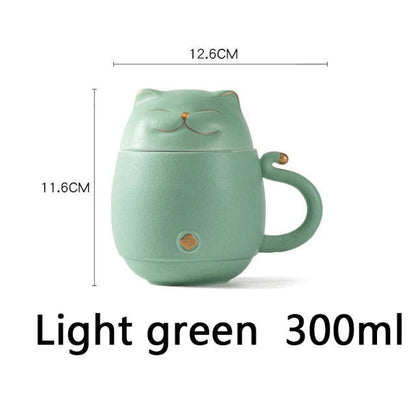 Lucky Cat Ceramic Tea Cop med infuser I Cute Cat Tea Mug Lid I Coffee Mug Milk Tea Cups Drinkware I Unik design Home Office Gift