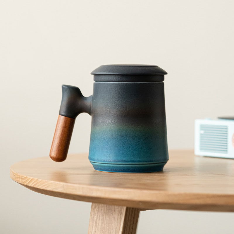 Tasse à thé en céramique japonaise faite à la main avec infuseur et couvercle