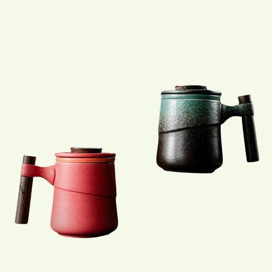 Cangkir teh keramik Jepang dengan cangkir teh infuser dengan tutupnya