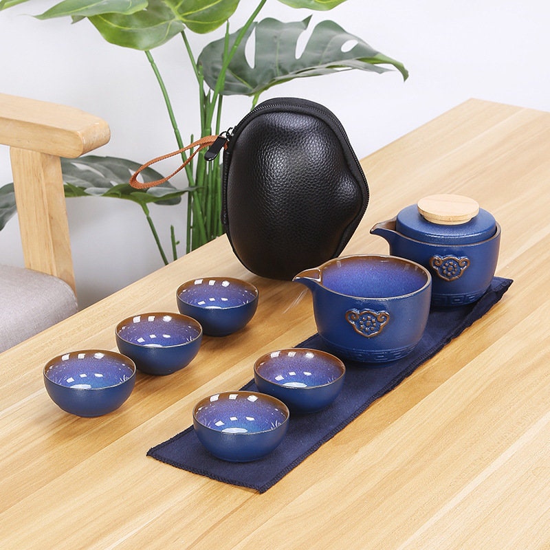 ACACUSS Tea Set of 6 Travel Tea Set Cup Kung Fu TeaSet Ceramic Portable Teapot Porcelain kuai ke tea set - ACACUSS