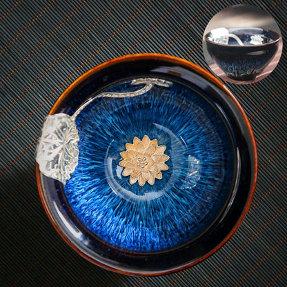 Cadea de chá de prata incrustada em cerâmica Jianzhan