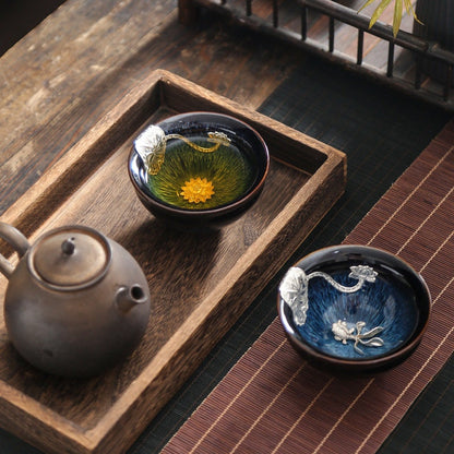 Silberne Teetasse aus Keramik mit Intarsien, Jianzhan