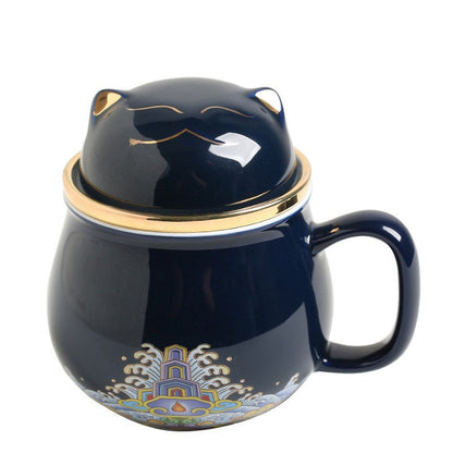 Sød heldig katte te & kaffekrus med infuser forbudt by katte cup med låg keramisk kvindelig te i kaffekrus mælke te kopper drinkware