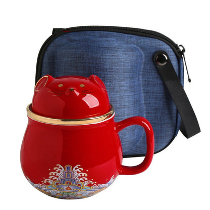 Teh Kucing Lucky Lucky Mug dengan Infuser Forbidden City Cat Cup dengan Tutup Teh Wanita Keramik I Coffee Mug Milk Tea Cups Minum Minuman