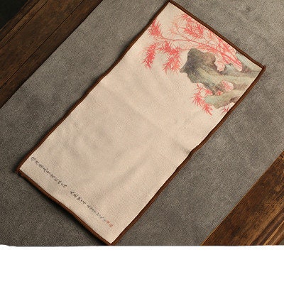 ACACUSS Handmade Suede Tea Towel Zen Table And Tea Cloth Cotton Linen Cloth Towel  Absorbent Creative Embroidery Tea Ceremony Accessories - ACACUSS