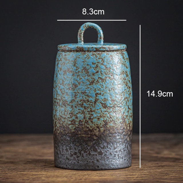 ACACUSS Blue stoneware tea caddy sealed cans large cans Pu'er storage tea cans household ceramic storage jars living room decorations - ACACUSS