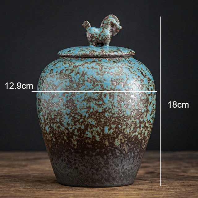 Blue Stoneware Tea Caddy Dimetes Tin Tin Besar