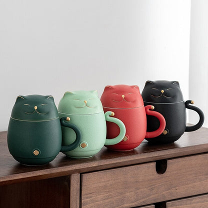 Tasse à thé en céramique chat chanceux avec infuseur I tasse à thé chat mignon couvercle I tasse à café tasses à thé au lait verres I Design unique cadeau de bureau à domicile