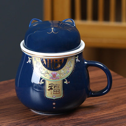 كوب سيراميك على شكل قطة، غطاء كوب شاي لطيف على شكل قطة