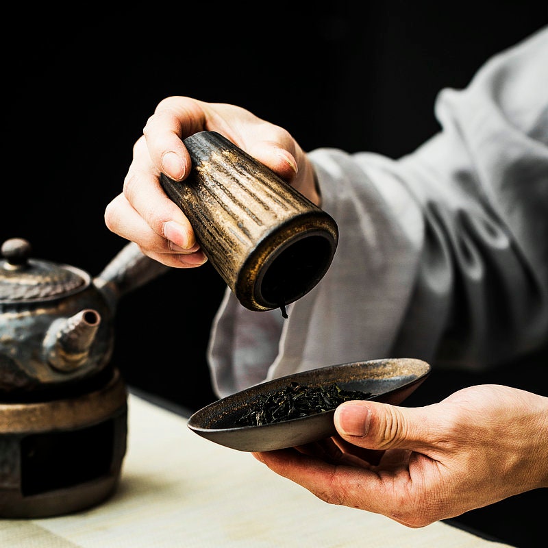 Stoneware gaya cina buatan tangan kanyama teh caddy