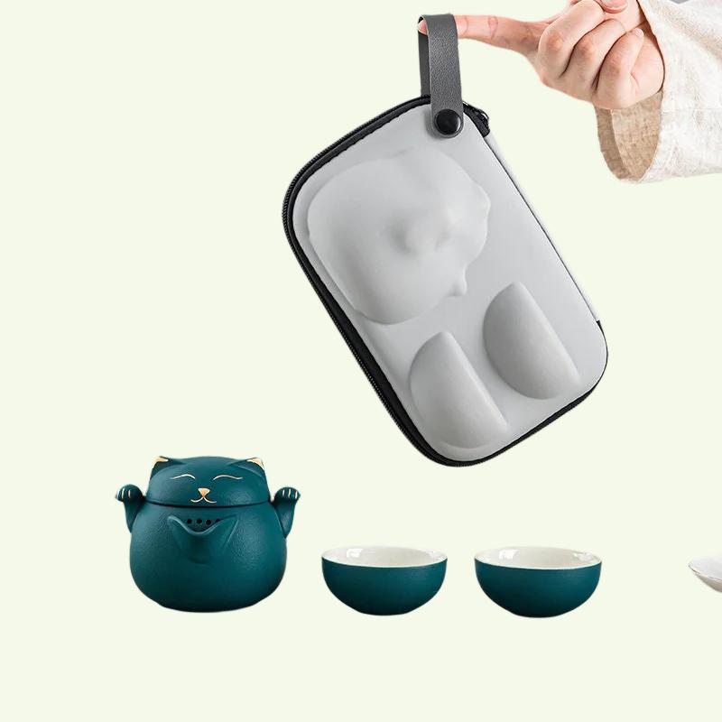 Portable Lucky Cat Mug Tea Set