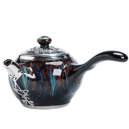 Gull innlagt Jade Håndinnlagt gull Sidehåndtak Pot Kung Fu Tea Set Teapot Tea Cup Jianzhan Tea Single Pot husholdning High-end Teapot