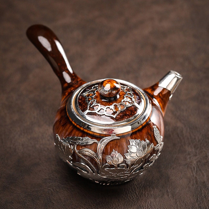 Gull innlagt Jade Håndinnlagt gull Sidehåndtak Pot Kung Fu Tea Set Teapot Tea Cup Jianzhan Tea Single Pot husholdning High-end Teapot