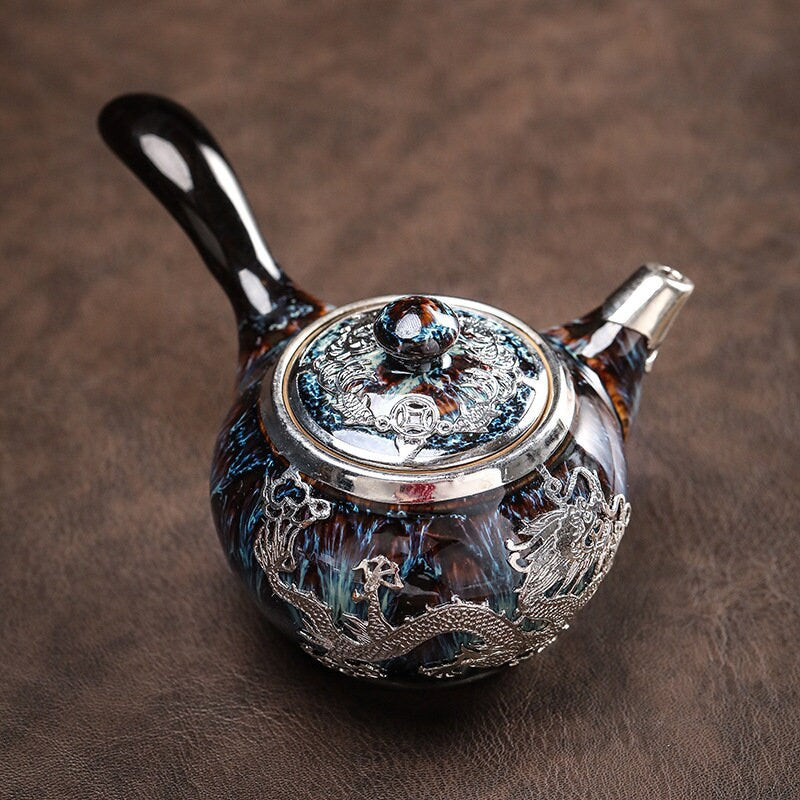 Oro intarsio intarsato in giada intarsato Gold Hand Honey Pot Kung Fu Set Tea Teapot Tazza di tè Jianzhan Tea Single Pentola di alta gamma