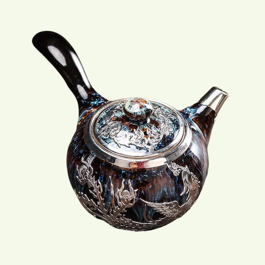 Pot à poignée latérale en or incrusté à la main en jade incrusté d'or Kung Fu service à thé théière tasse à thé Jianzhan thé simple pot ménage théière haut de gamme