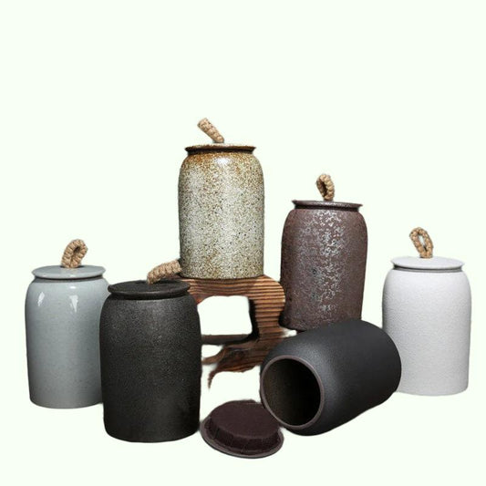 Acacuss japanska keramiska tescontainerburkar kanister | Retro stengods | Ceramic Airtight Pot Gong Fu | Candy Can | Teceremoni tillbehör