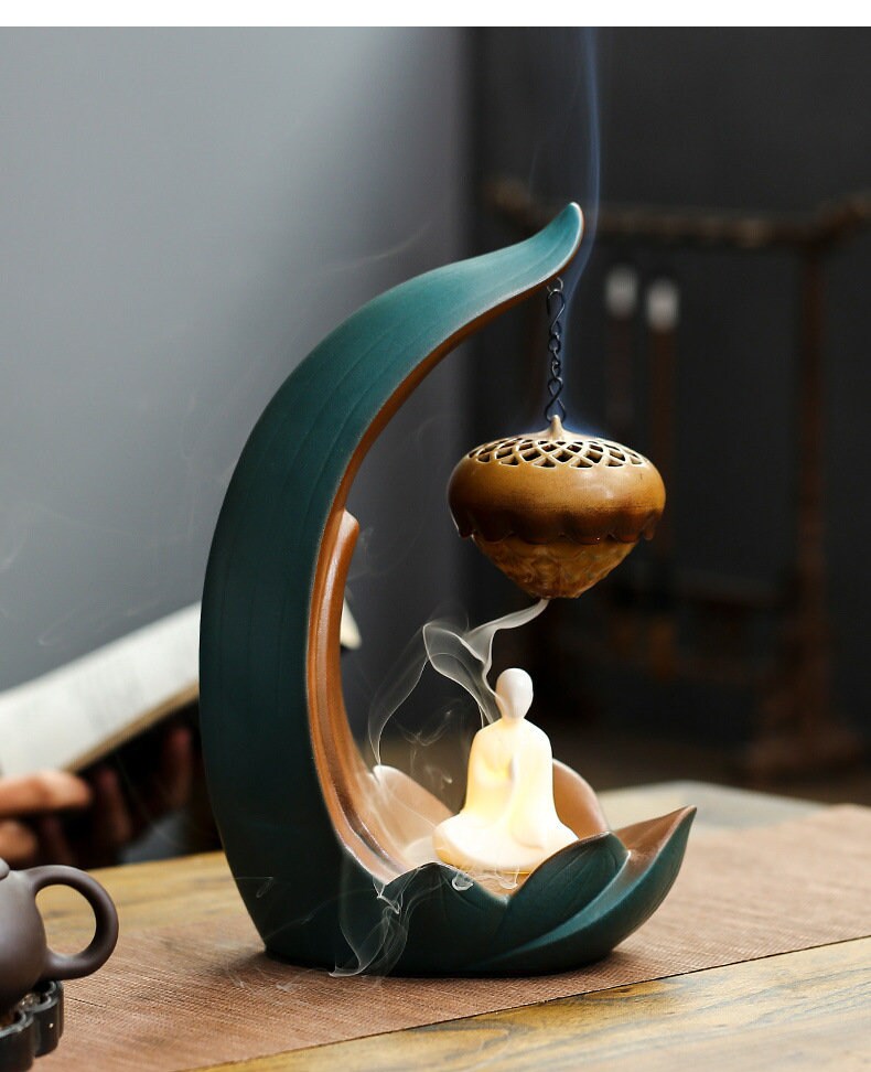 Diffuseur d'arôme à reflux créatif en céramique, porte-bâton d'encens, décoration de bouddha, brûleur en céramique, fleur faite à la main