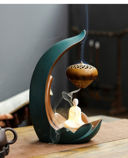 Keramisk kreativ tilbagestrømaroma diffusor dekoration røgelse stick indehaver Buddha dekoration keramisk brænder håndlavet blomst