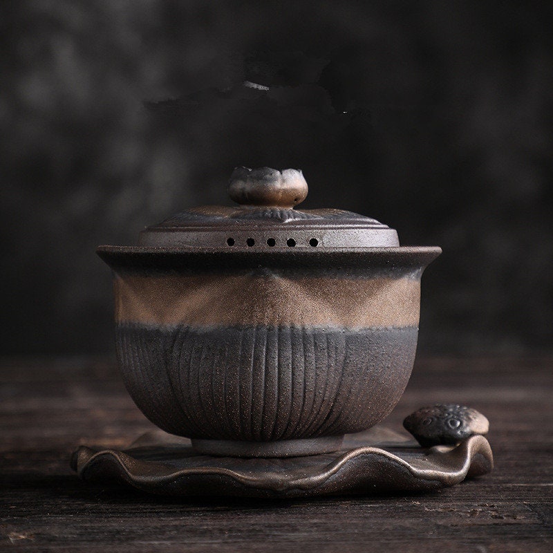 Jingdezhen Wood-Fired Gaiwan Kung Fu Iron-Glazed Tea Bowl