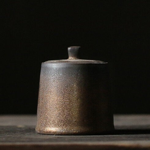 Čajový nádoba zlacená keramický čaj Caddy Malý kameninový čaj a kávová nádoby nádoby
