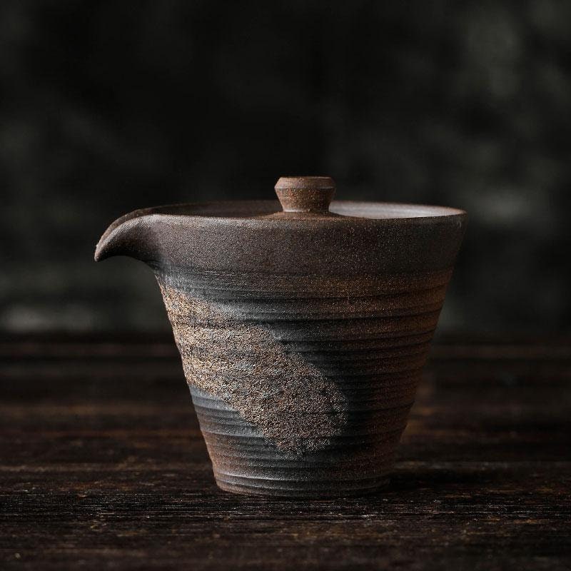Stoneware Gaiwan Handmade Pottery Topi Unik Pot Besi Glaze Teko 140ml Kapasitas