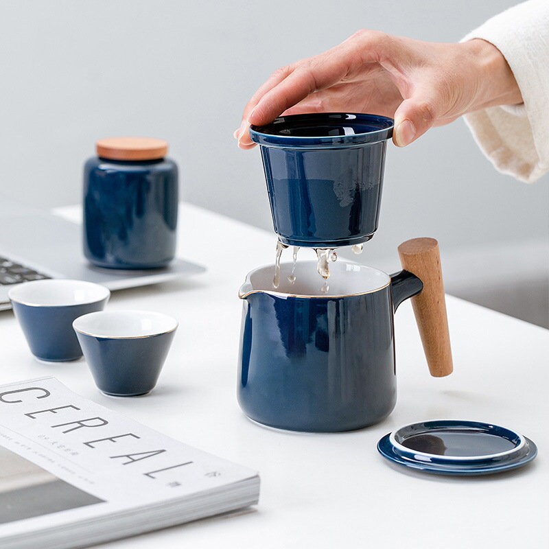 Teekanne und Teetassen, kleines Set mit Reisetasche – Kung-FU-Teezeremonie, handgefertigte Keramik, einzigartige Geschenkbox