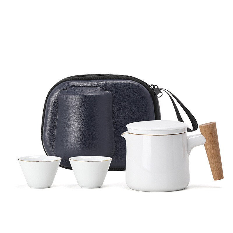 Teh Teapot and Tea Set kecil dengan beg perjalanan - upacara teh kung fu tembikar buatan tangan kotak hadiah unik