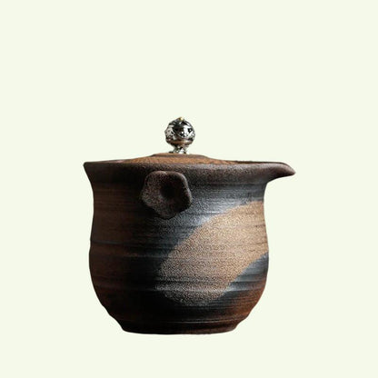 Handmade Retro Teapot With Wood-Fired Lidding Bowl, Ceramic Kung Fu Pu'Er Single Pot Tea Maker