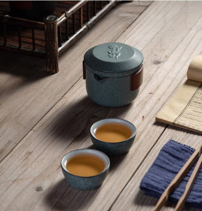 Přenosný čaj Set Teapot se dvěma šálky čaje a cestovním pytlem
