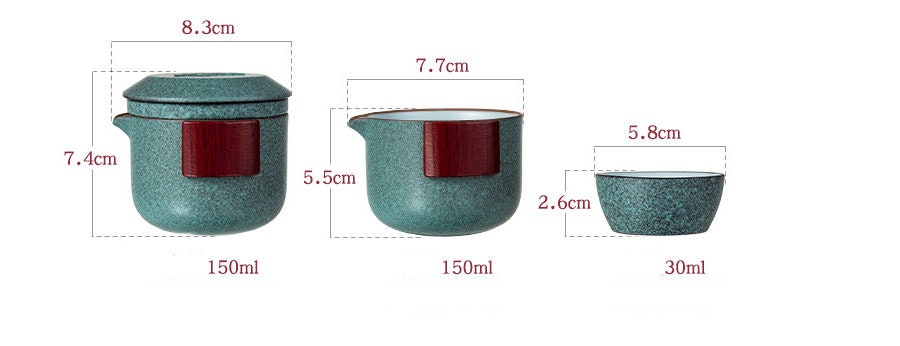 Portable TEA SET teapot with two Tea Cups and Travel Bag
