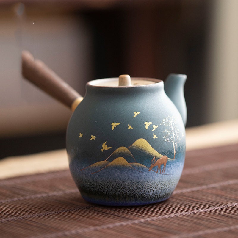 Keramisk tekande guldhjort kinesisk te pot keramisk tekande - enkeltpotte husholdning kung fu te sæt