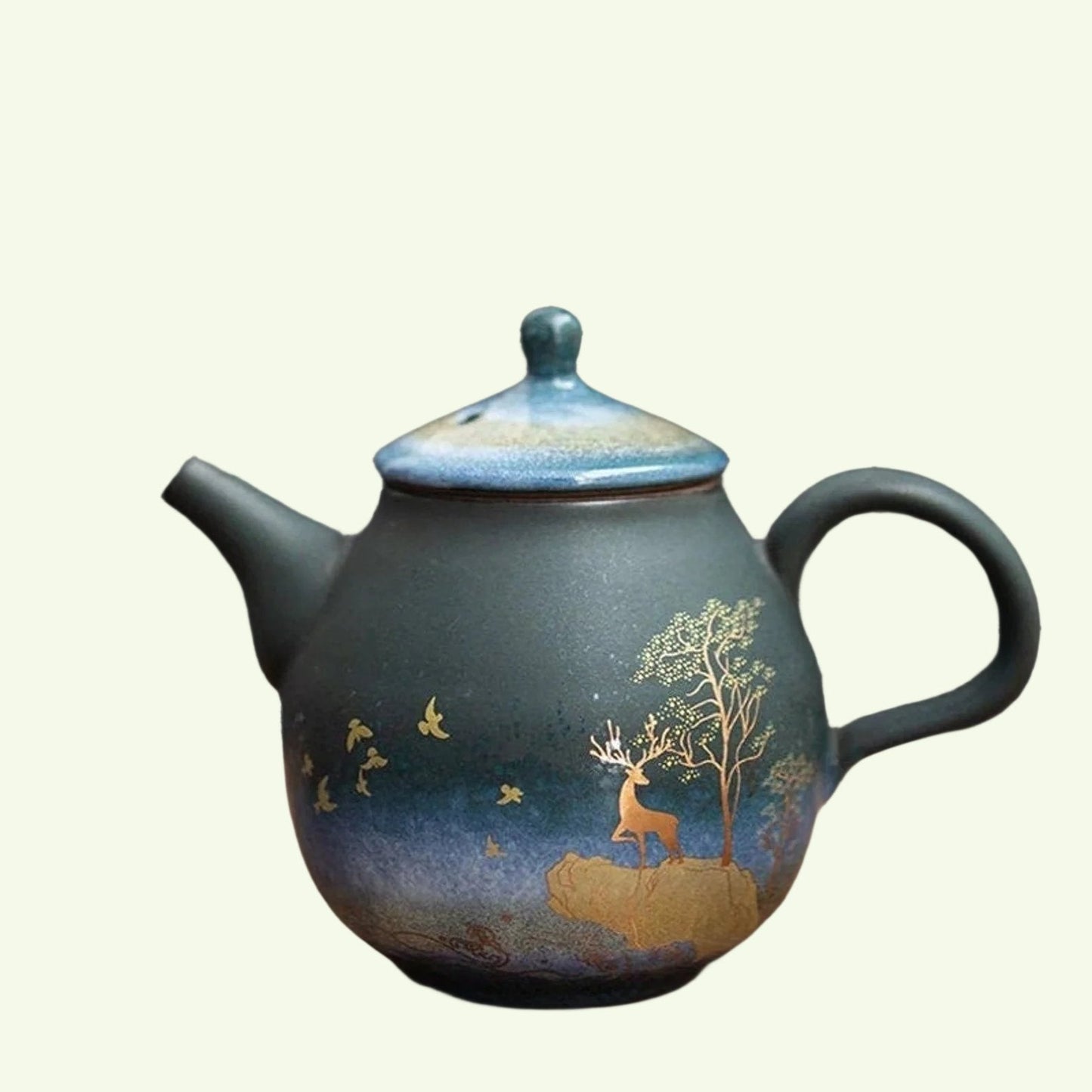إبريق شاي من السيراميك وعاء شاي صيني غزال ذهبي إبريق شاي من السيراميك - وعاء واحد طقم شاي الكونغ فو المنزلي