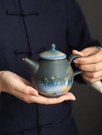Keramik-Teekanne, Gold-Hirsch, chinesische Teekanne, Keramik-Teekanne – Einzeltopf, Haushalts-Kung-Fu-Tee-Set