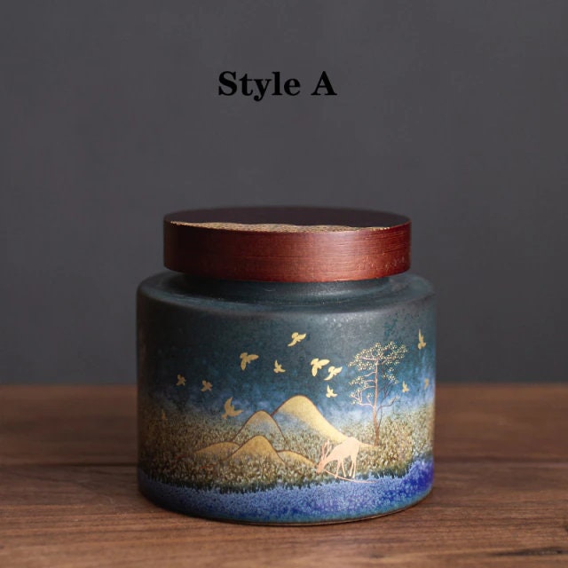 ACACUSS Ceramic Portable Moisture Proof Sealed Jar With Wooden Lid - Vintage Coffee & Tea Container AirTight - ACACUSS