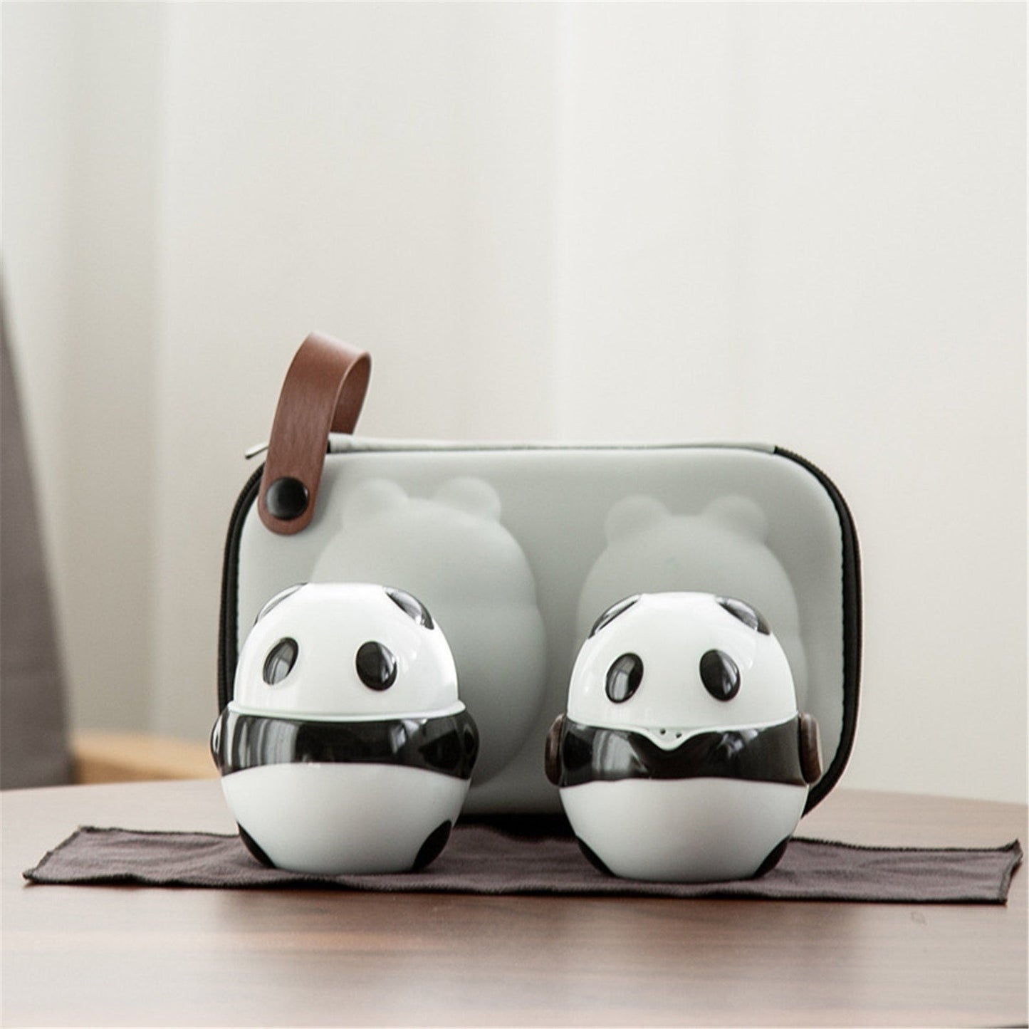 Teh panda seramik dengan 2 cawan set teh Portable Travel Office Tea Cina Set mini membawa beg penapis cawan teh