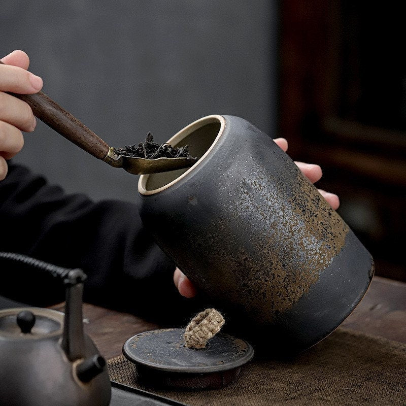 Acacuss japoński ceramiczny pojemnik na herbatę puszki Kanister | Stoneware retro | Ceramiczny harmonogram gong gong fu | Candy Can | Akcesoria do ceremonii herbaty