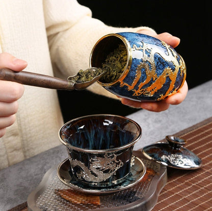 Jianzhan الذهب مطعمة الشاي العلبة مختومة تخزين علبة القهوة-طقم شاي الكونغ فو خزان المطبخ خزان الشاي مجموعة الملحقات